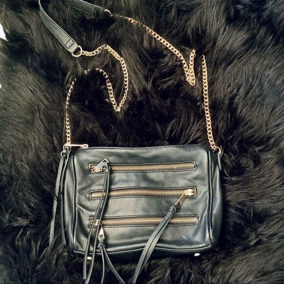 Black & Gold Faux Leather Crossbody Bag Size OS - Picture 1 of 14